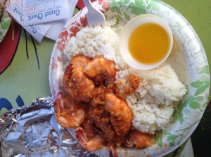 Shrimp Shack's garlic shrimp plate with butter sauce! Of course I had to make it spicy. 